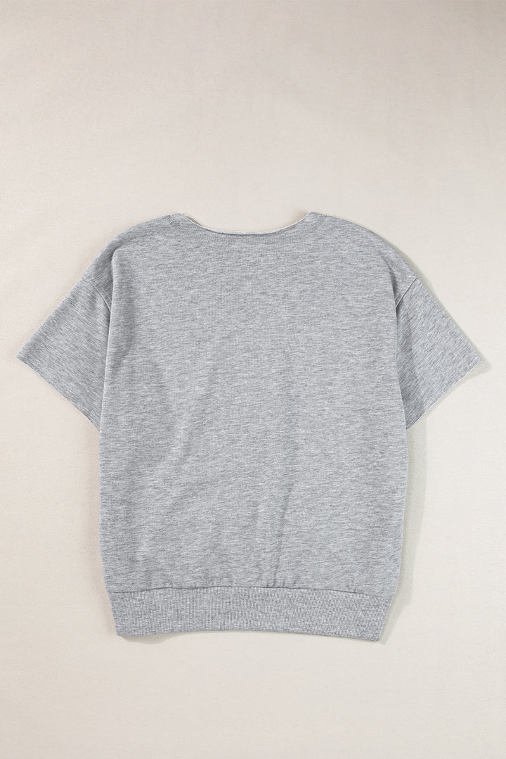 Light Grey USA Lettering Patch Notched Neck Loose Tee