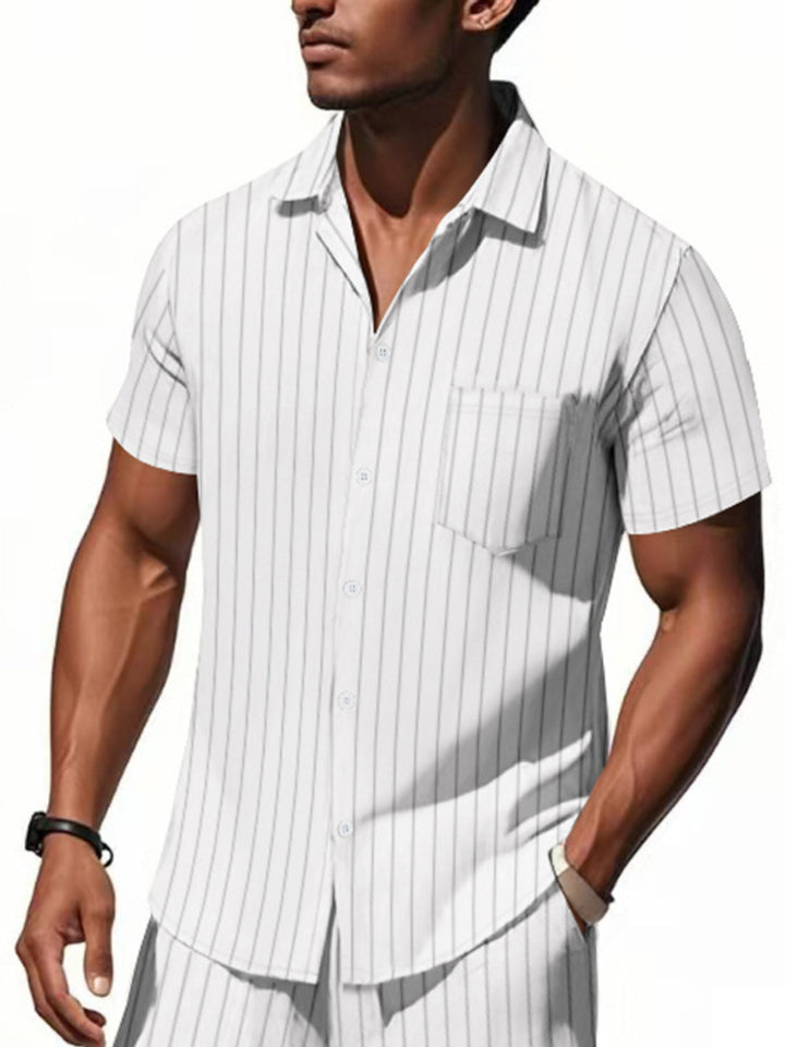 Men's Full Size Casual Striped Short Sleeve Shirt Plus Size