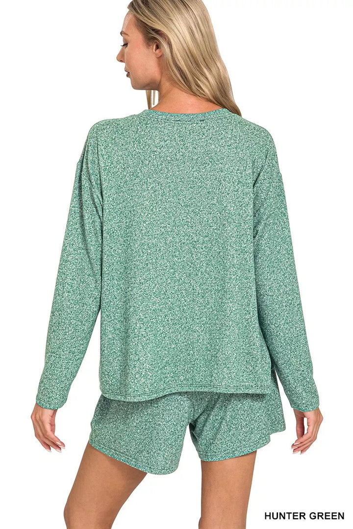 Zenana Soft Melange Long Sleeve Tee and Shorts Set