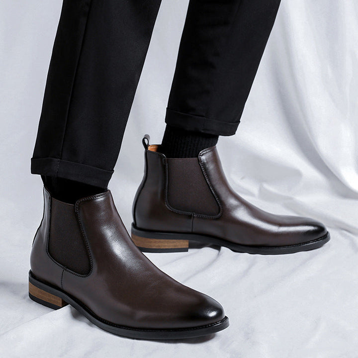 Mens Black High-top Pointed-toe Leather Boots