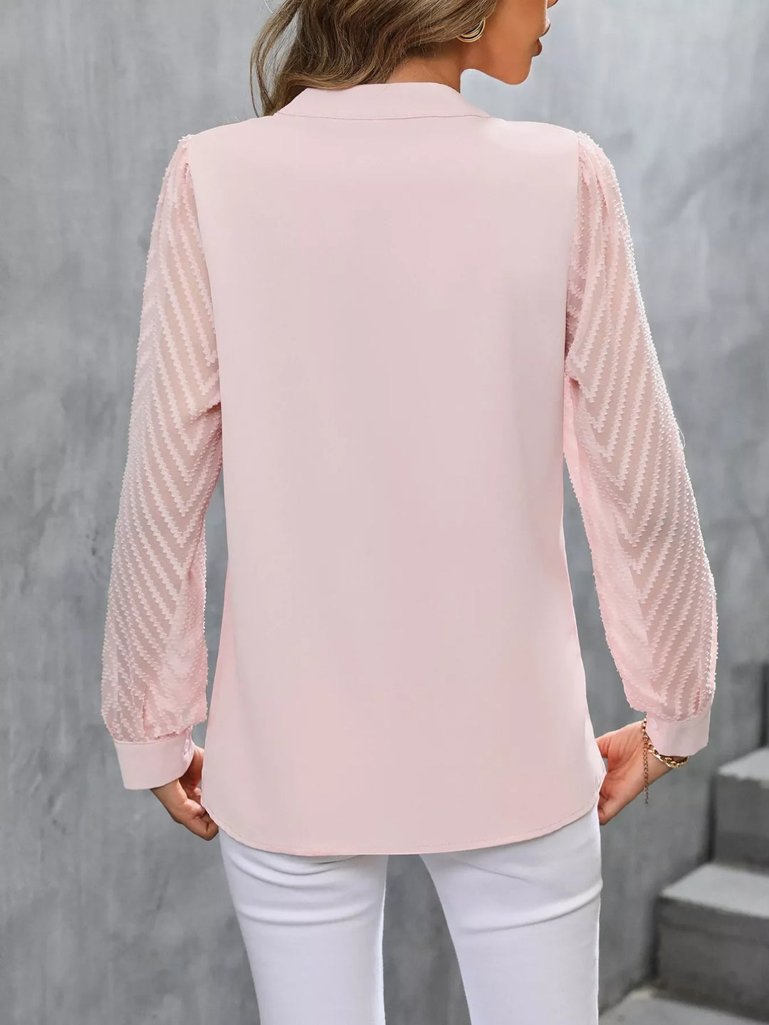 Sheer Sleeve V-Neck Blouse