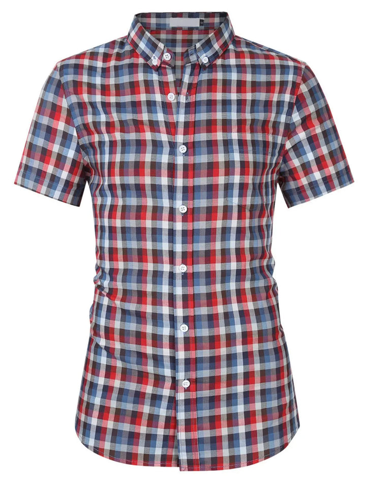 Men's Plaid Collared Neck Short Sleeve Shirt