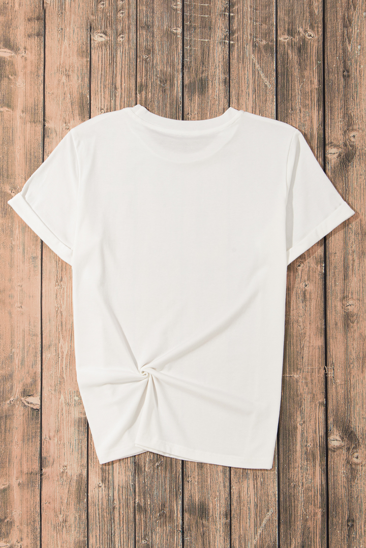 White Sequin Crawfish Potato Lemon Corn Graphic Crewneck T Shirt