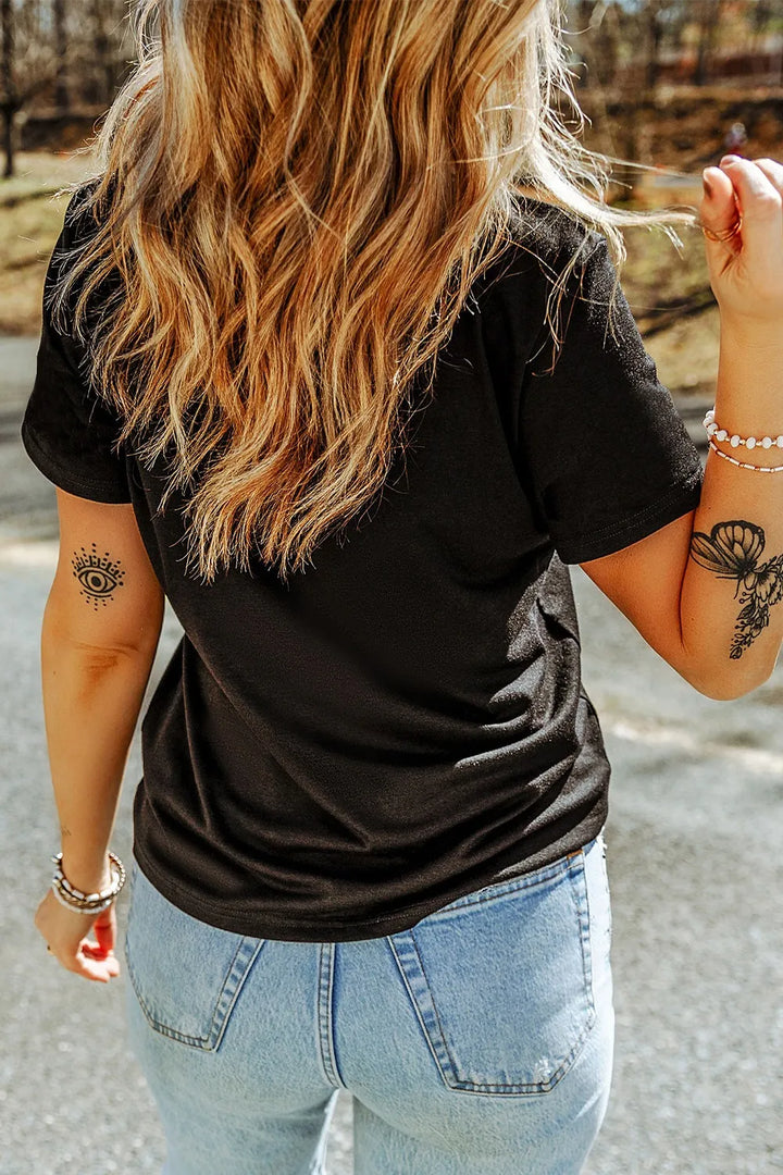 Game Day Football Heart Round Neck T-Shirt