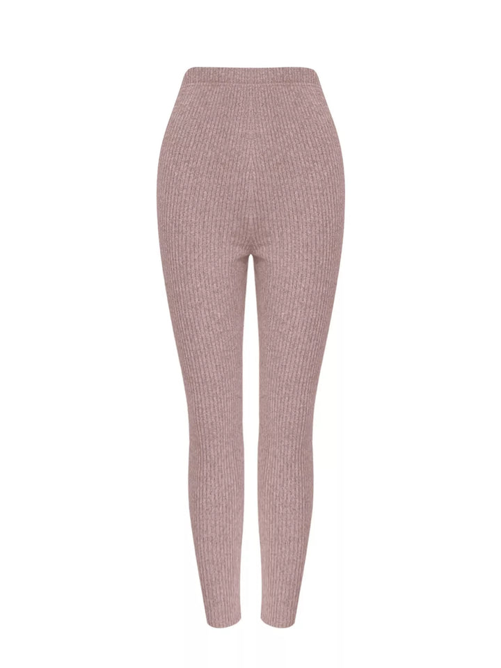 Ribbed Knit Long Sleeve Top and Pants Set