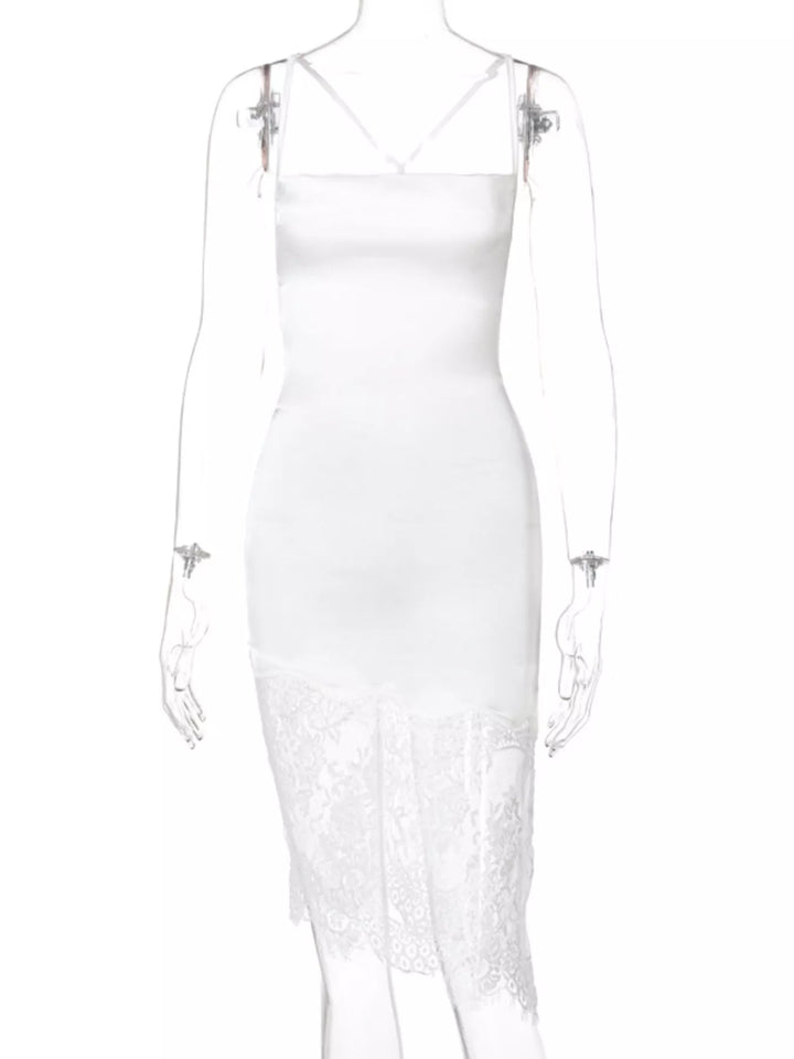 Satin Lace Trim Sleeveless Dress