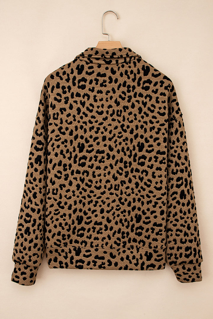 Brown Leopard Print Quarter Zip Sweatshirt