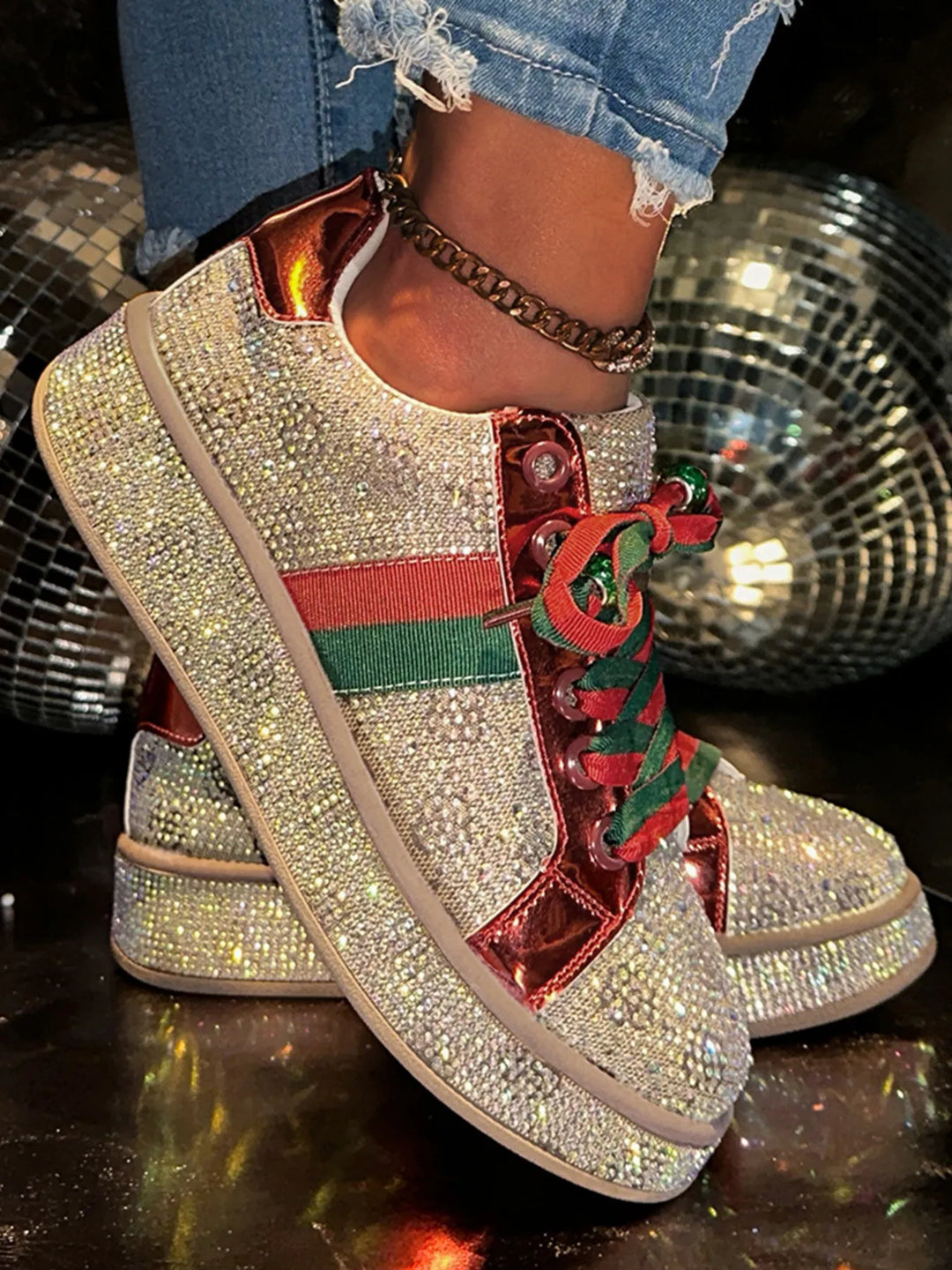 Rhinestone Round Toe Sneakers