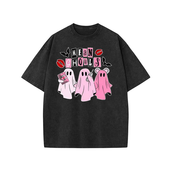 Unisex "Mean Ghouls" Halloween T-Shirt – Washed Cotton, Vintage Streetwear, Bat Graphic