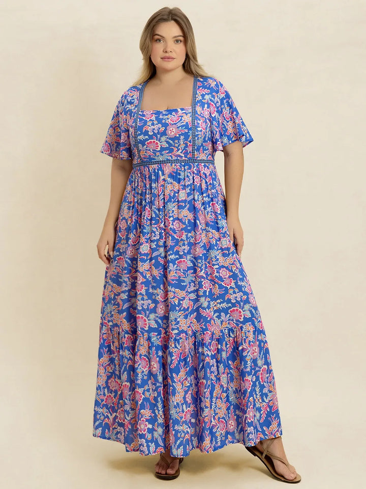 Plus Size Ruched Printed Short Sleeve Dress