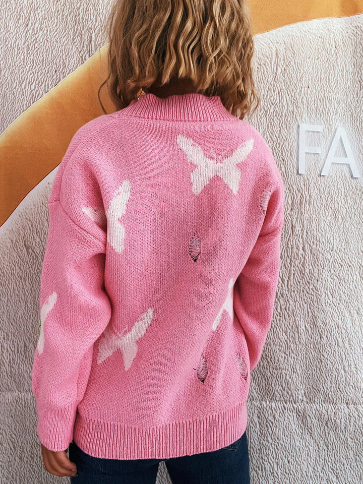 Butterfly Button Up Long Sleeve Cardigan