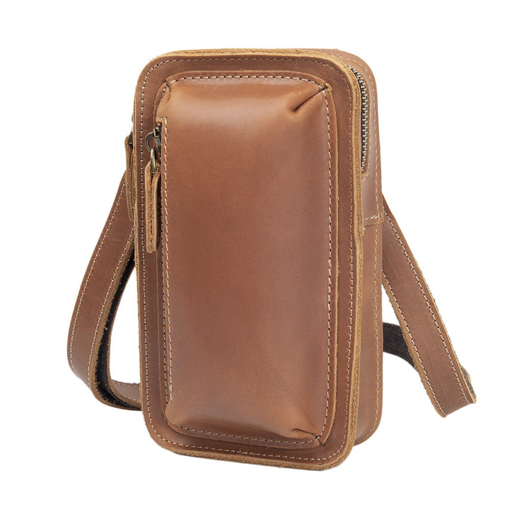 Mens First-Layer Cowhide Crossbody Waist Bag
