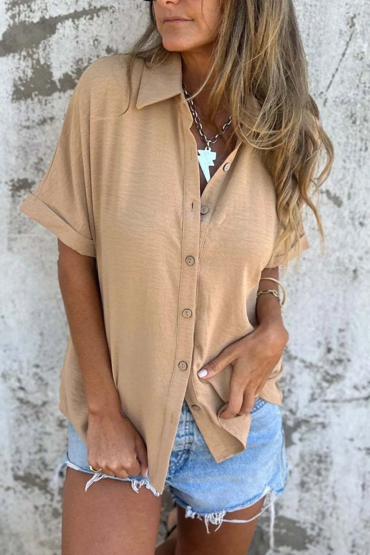 Full Size Casual Button Down Short Sleeve Loose Shirt Plus Size