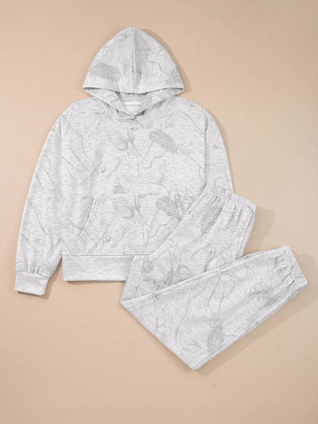 Abstract Print Loose Drop Sleeve Hoodie and Elastic Waistband Pants Set