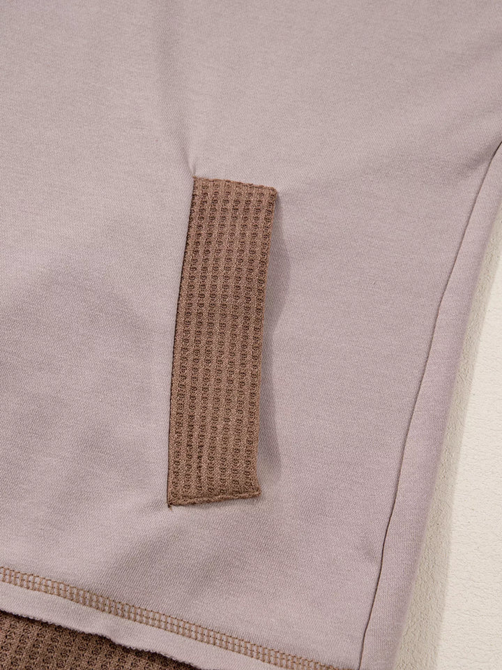 Oversize Waffle Patchwork Exposed Seam Casual Hoodie