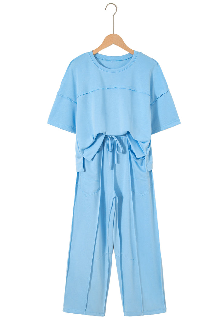 Sky Blue Drop Shoulder Boxy Tee and Barrel Pants Set