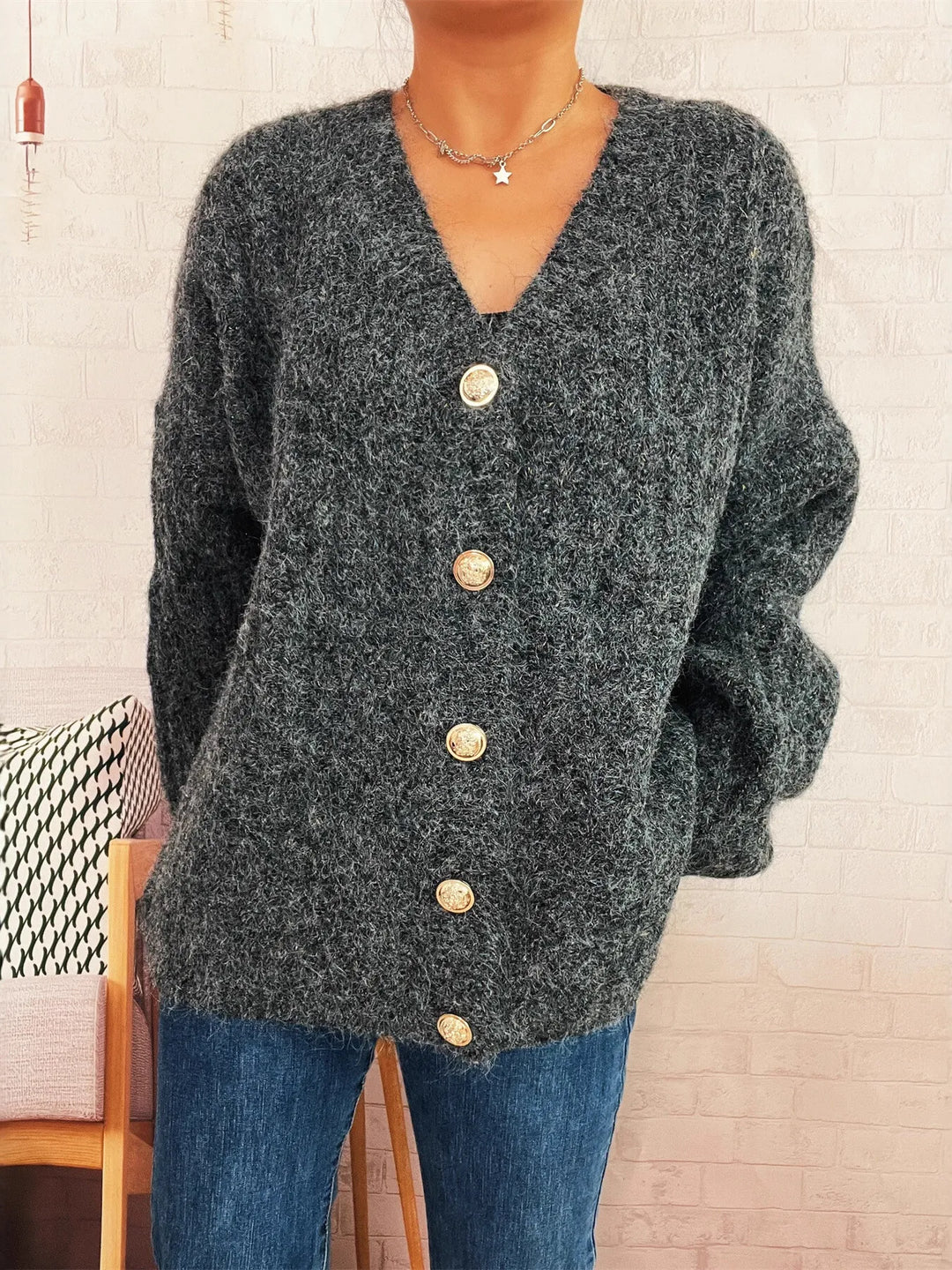 Cable Knit Button-Up Cardigan