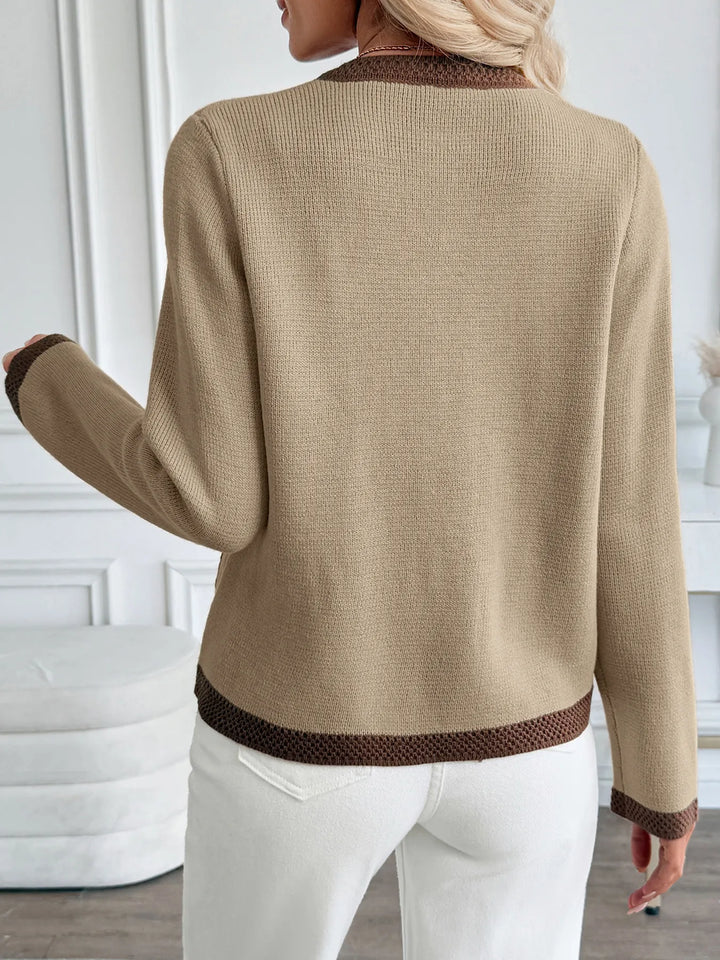 Button-Front Cardigan with Contrast Trim