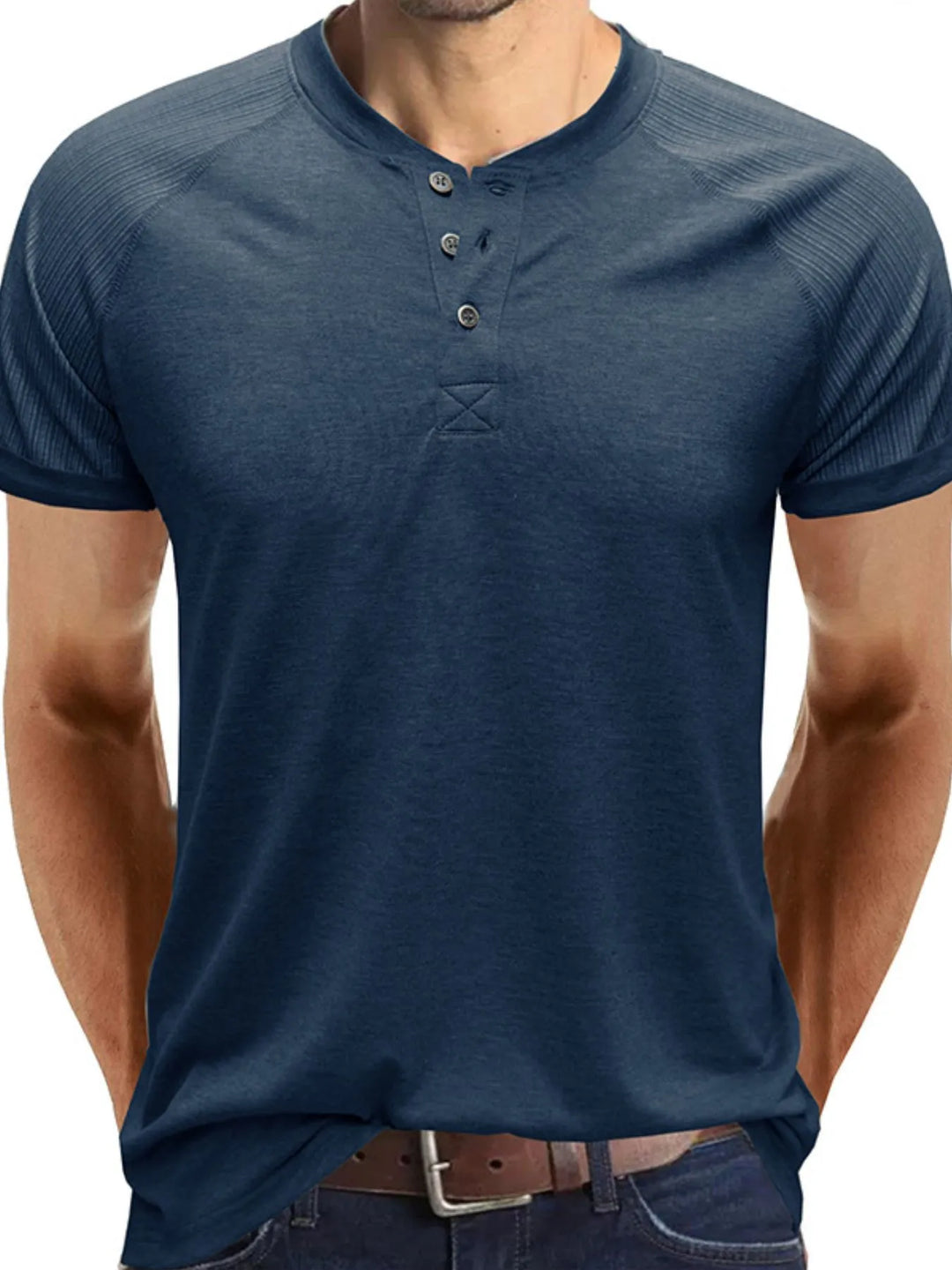 Men's Short Sleeve Henley Button Top