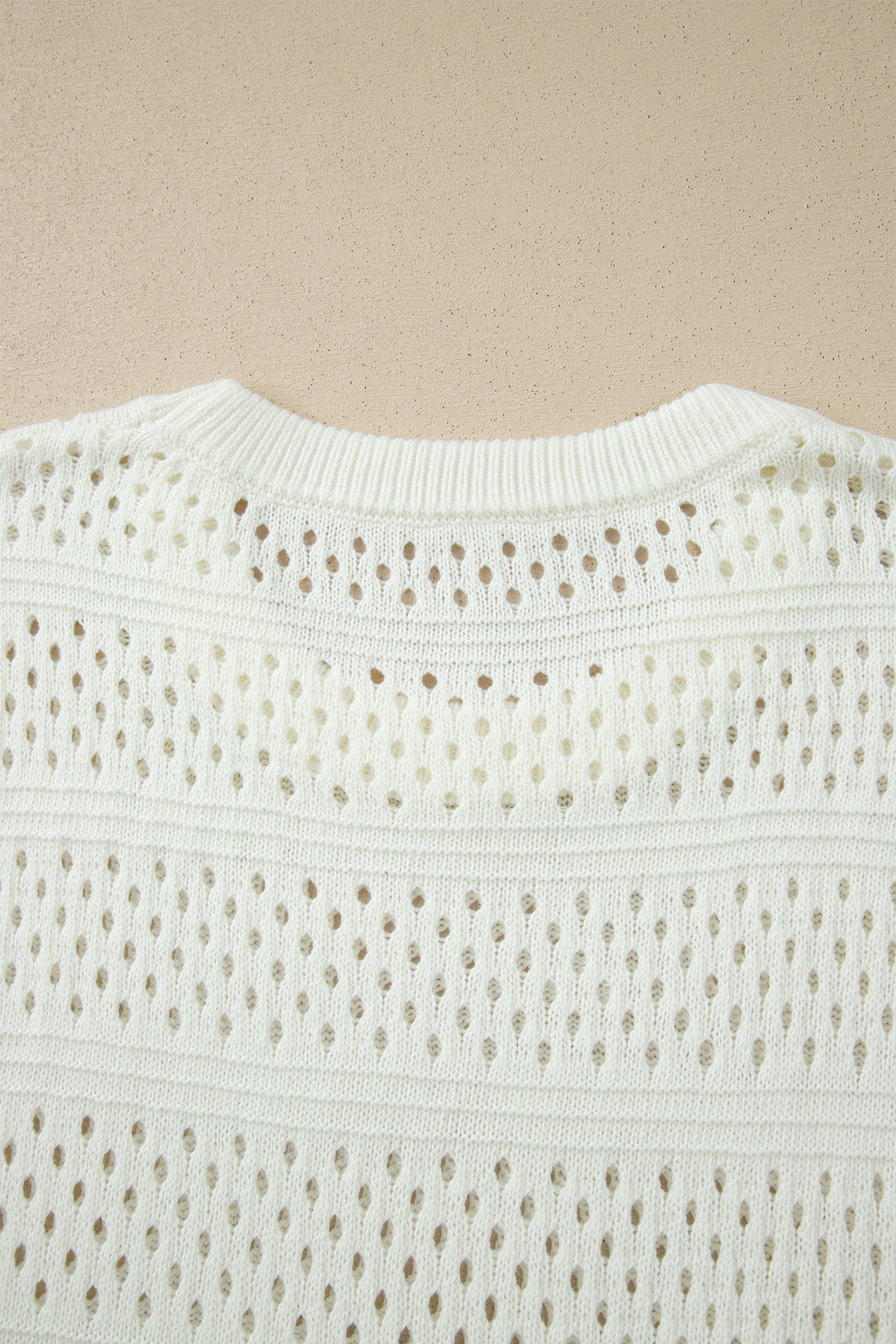 White Plus Size Eyelet Hollow Out Knit Ribbed Trim Short Sleeve Dolman Sweater