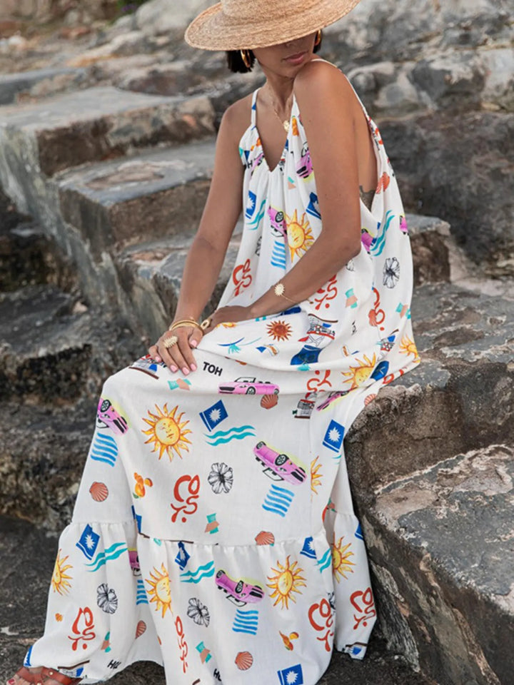 Printed V-neck Summer Maxi Dress