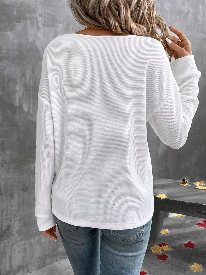 Plus Size V-Neck Long Sleeve Waffle Knit T-Shirt