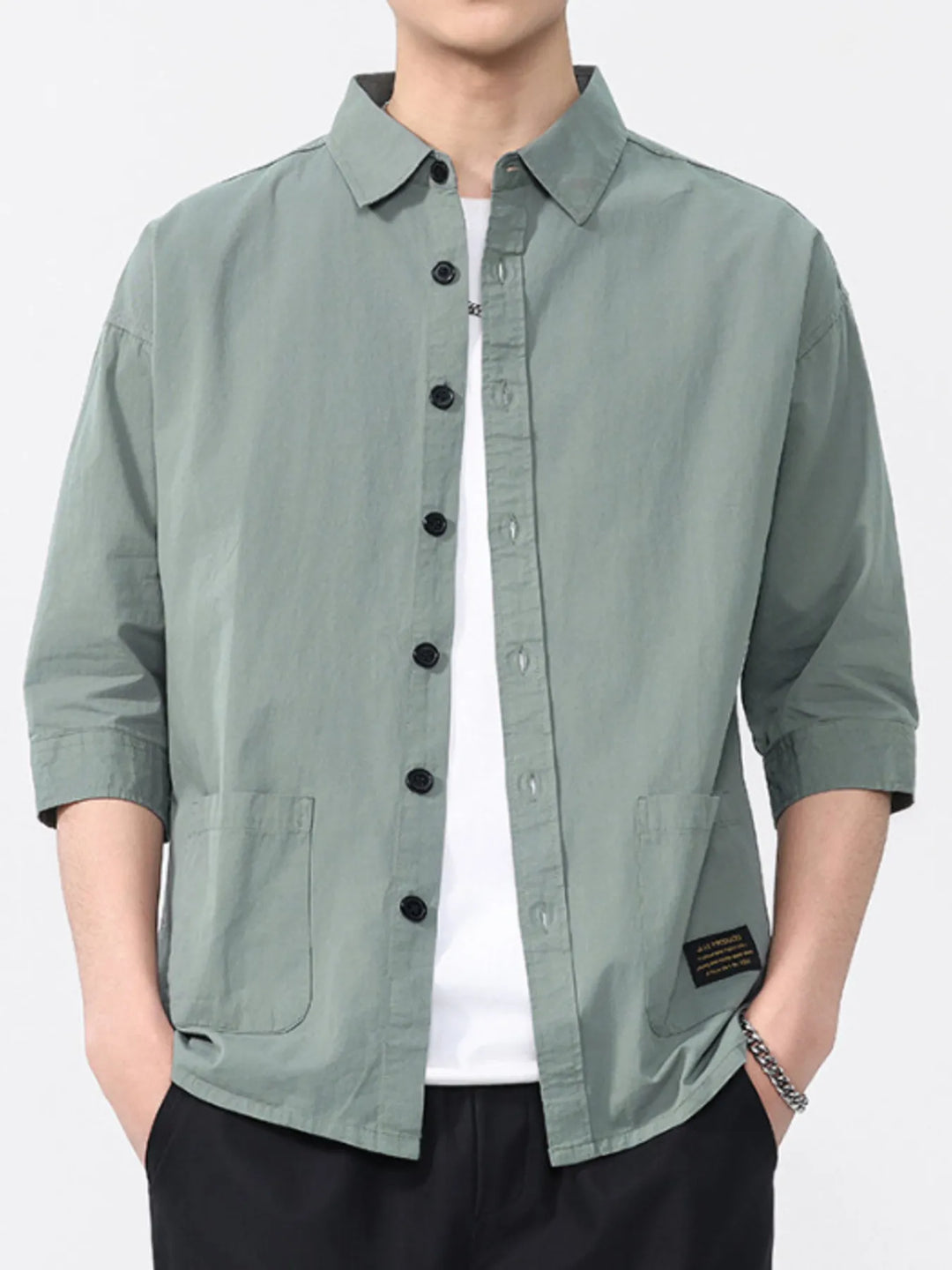 Men's Plus Size Button Up 3/4 Sleeve Shirt
