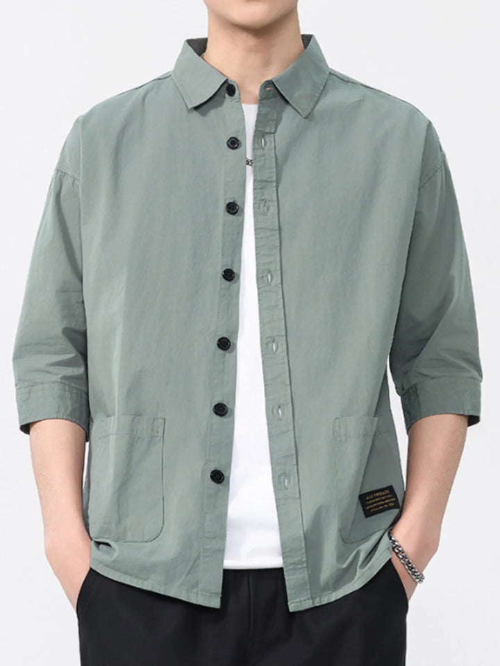 Men's Plus Size Button Up 3/4 Sleeve Shirt