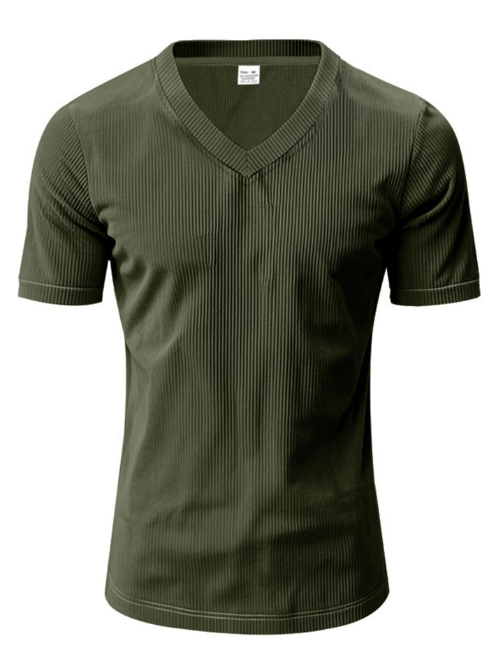 Men's Full Size Ribbed V-Neck T-Shirt Plus Size