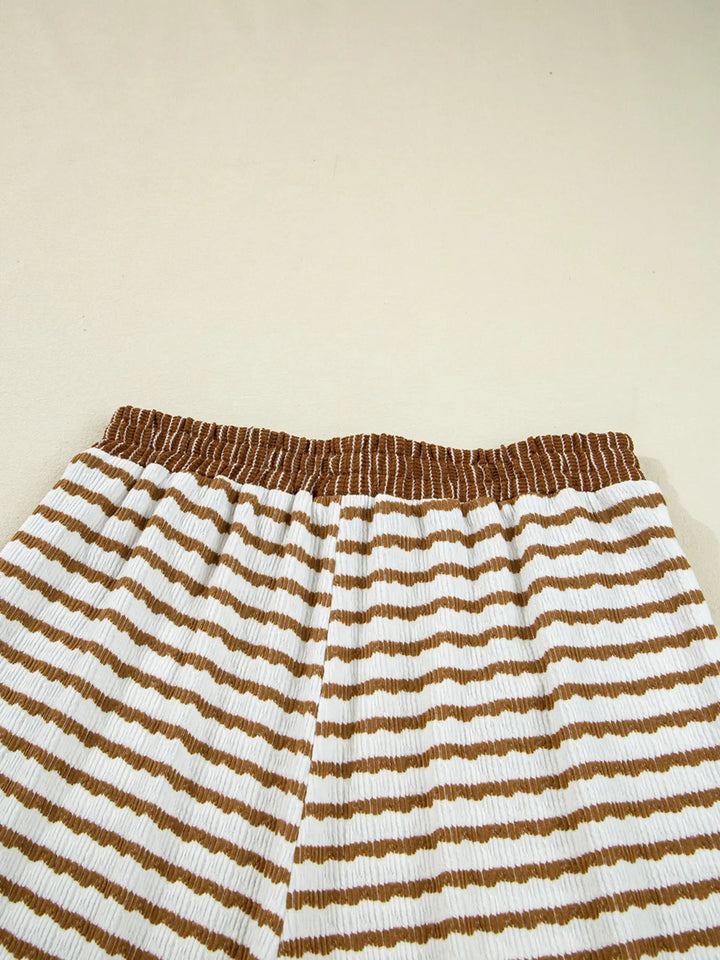 Stripe Collared Top and Drawstring Pant Set