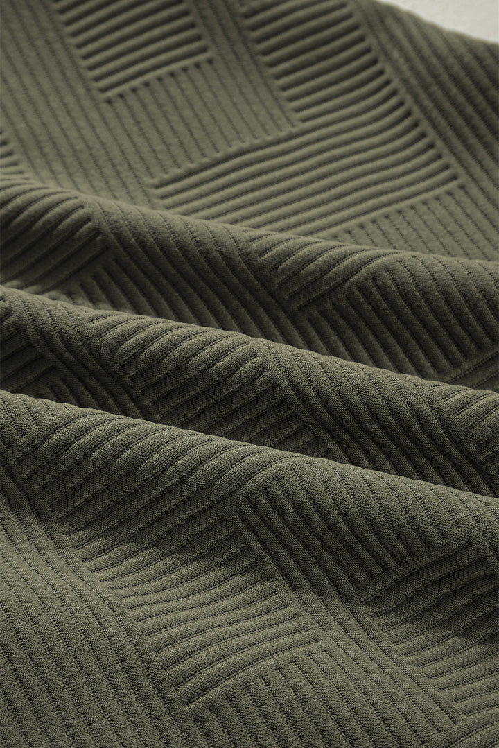 Jungle Green Quarter Zip Collar Bracelet Sleeve Textured Mini Dress