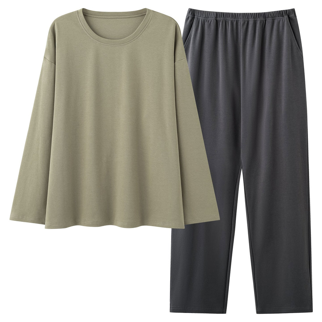 Mens 100 Cotton Pajama Set With Long-sleeve Top And Long Pants