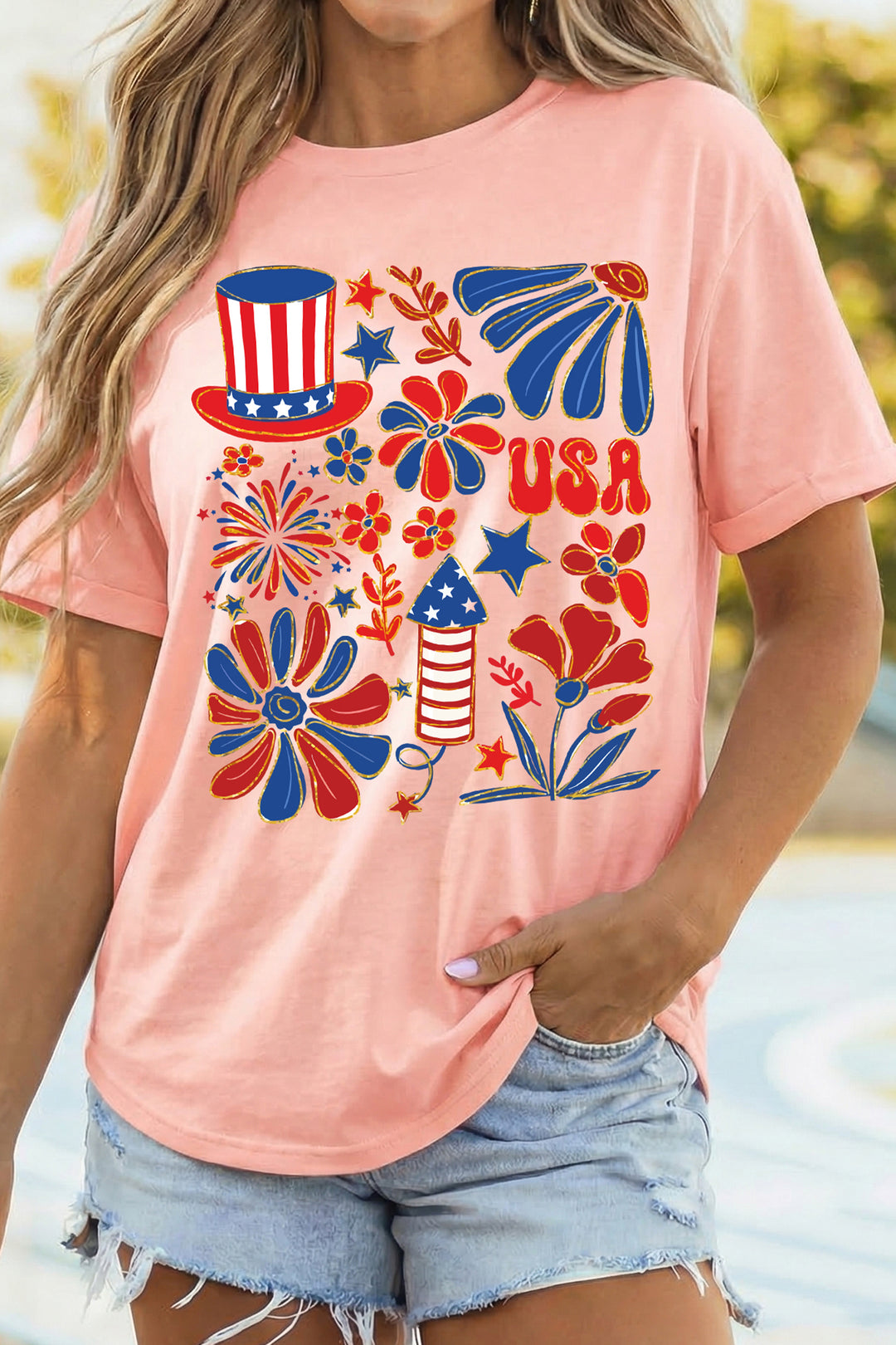 Pink USA Independent Day Celebration Graphic Tee