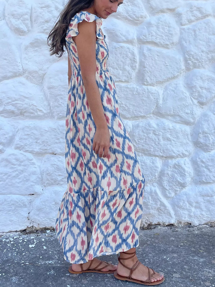 Smocked Ruffle Sleeve Maxi Dress