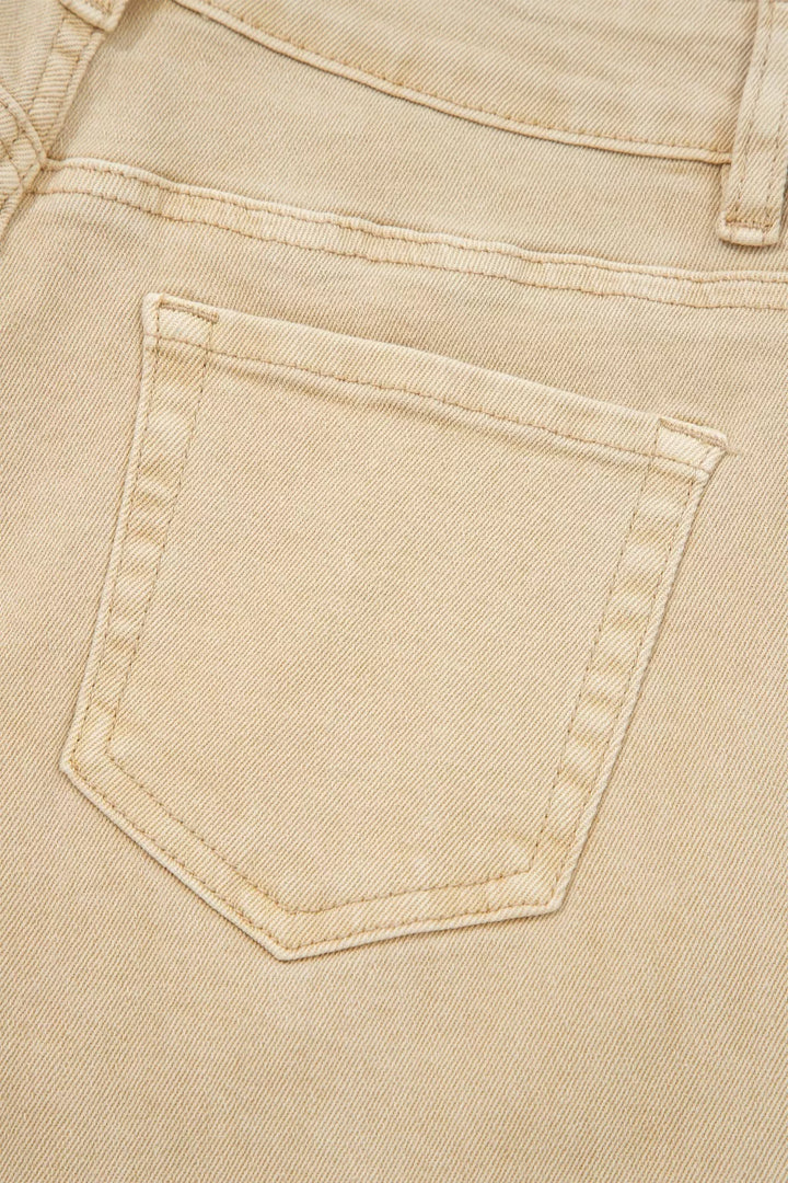 Solid Color Seamed Center Wide Leg Cropped Jeans