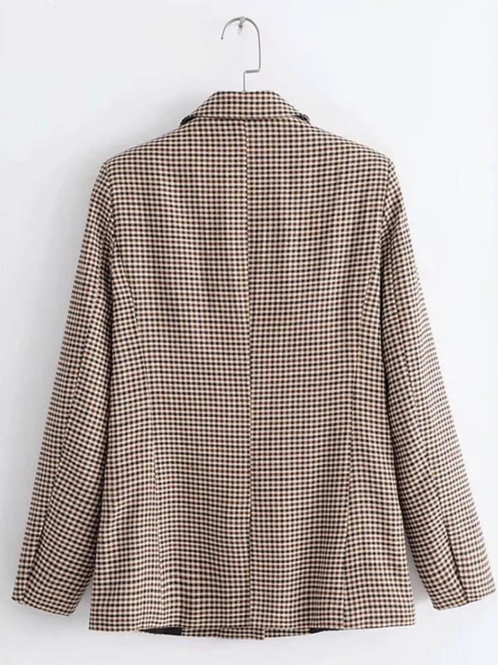 Plaid Lapel Collar Long Sleeve Blazer