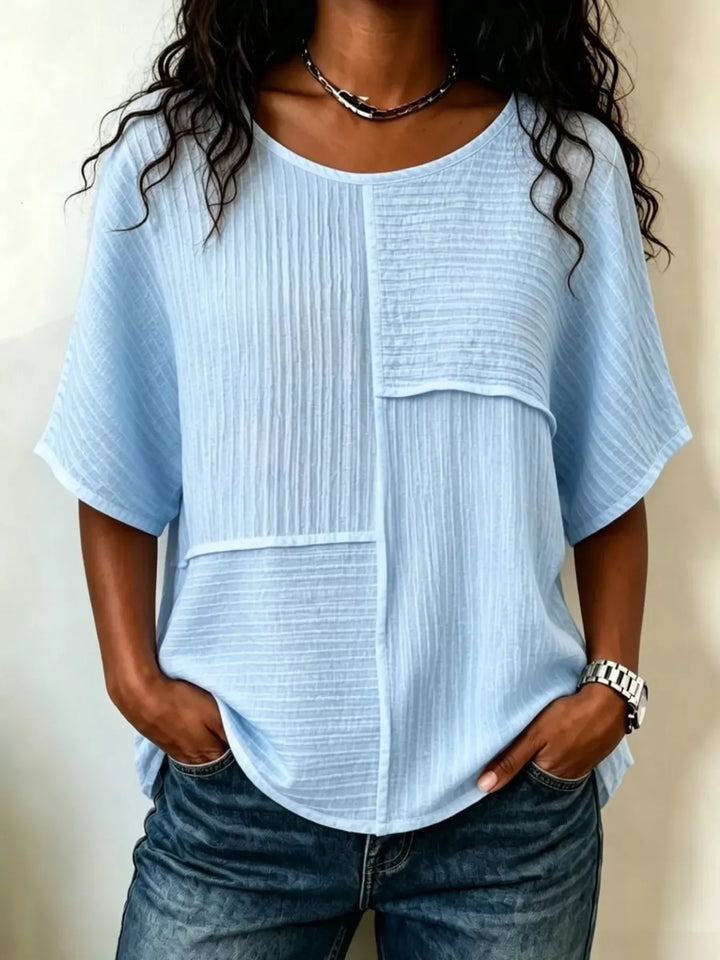 Full Size Texture Round Neck Half Sleeve Blouse Plus Size