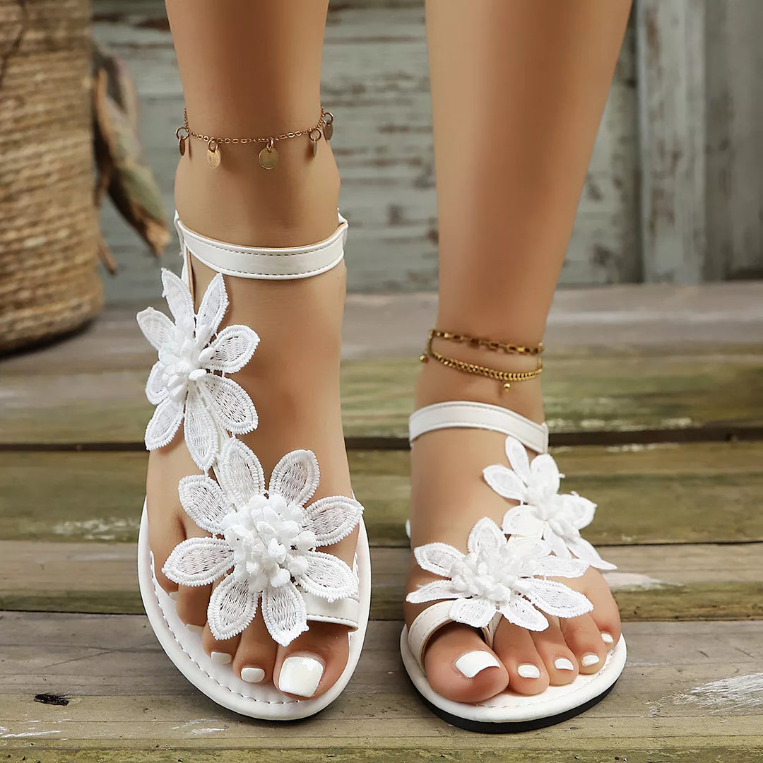 Floral Embellished Flat Sandals