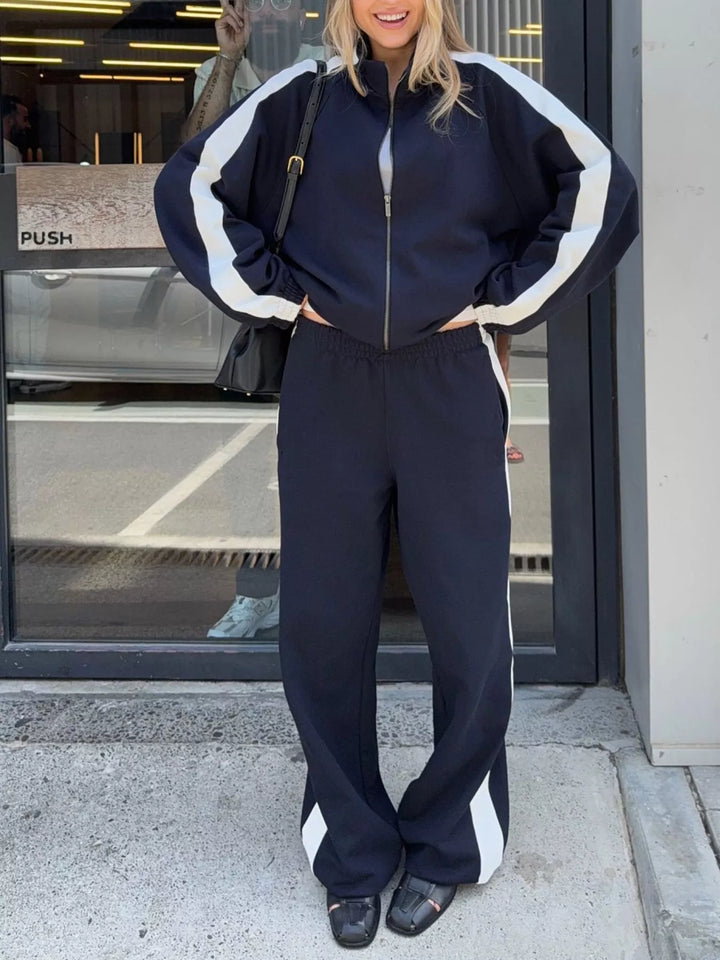 Zip Up Long Sleeve Outerwear and Pants Set