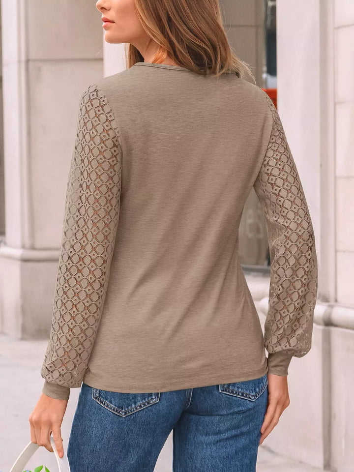 Lace Sleeve Crew Neck T-Shirt