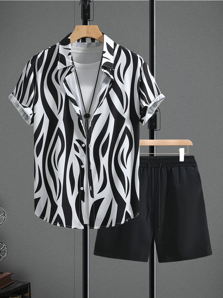 Men's Zebra Print Short Sleeve Shirt and Shorts Set
