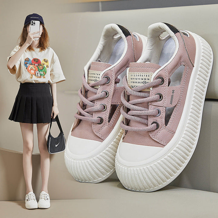 New Breathable Womens Hollow-out Casual Sneakers Chunky-soled Versatile White Shoes