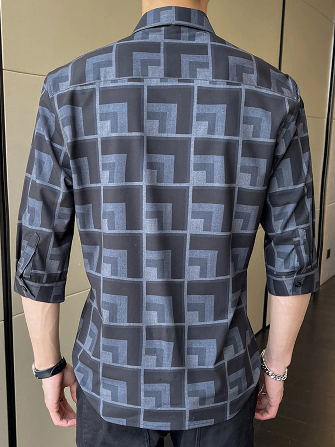 Men's Plus Size Geometric Pattern Button Up Casual Shirt