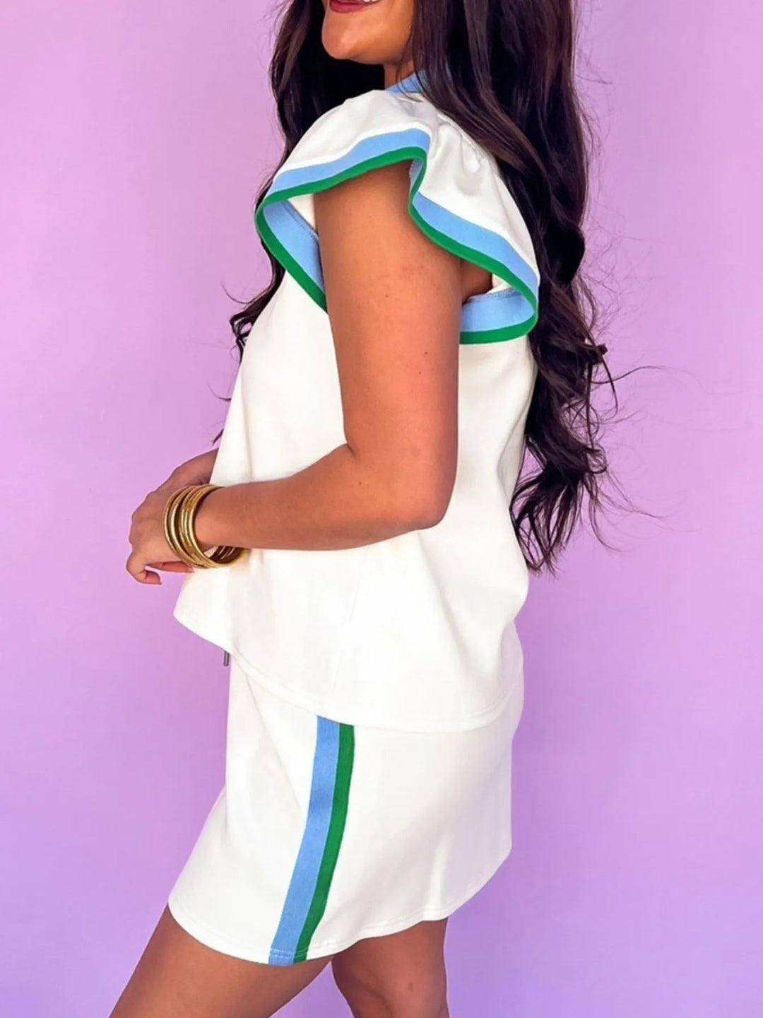 Contrast Trim Top and Mini Skirt Set