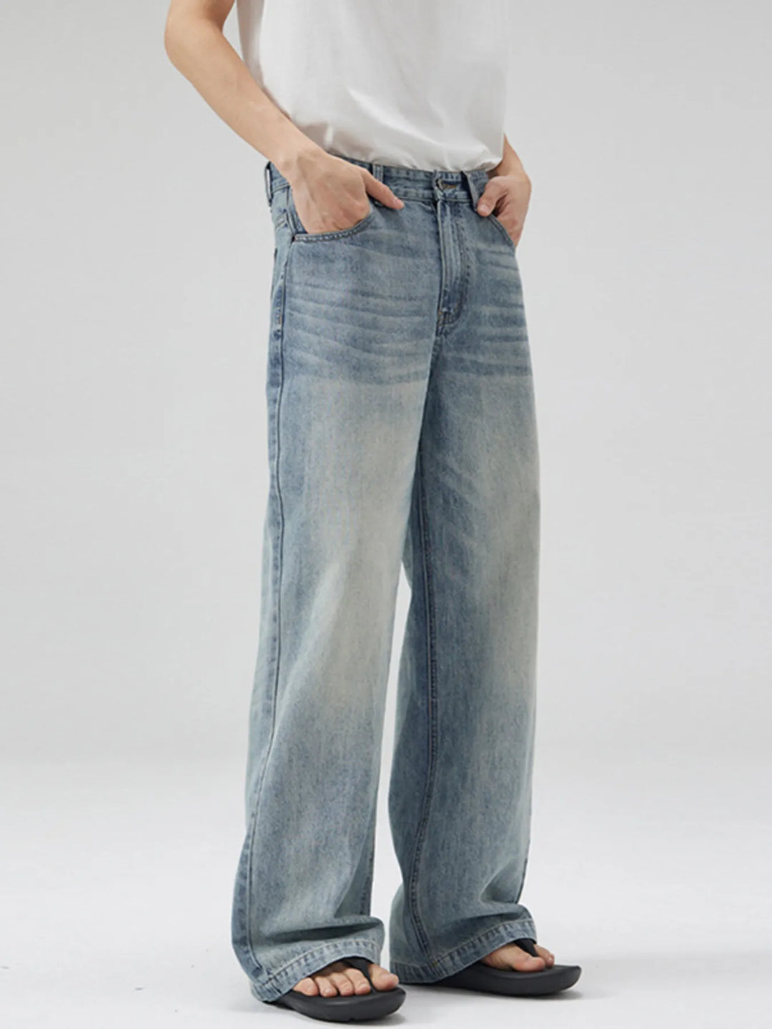Men's Full Size Washed Wide Leg Jeans Plus Size