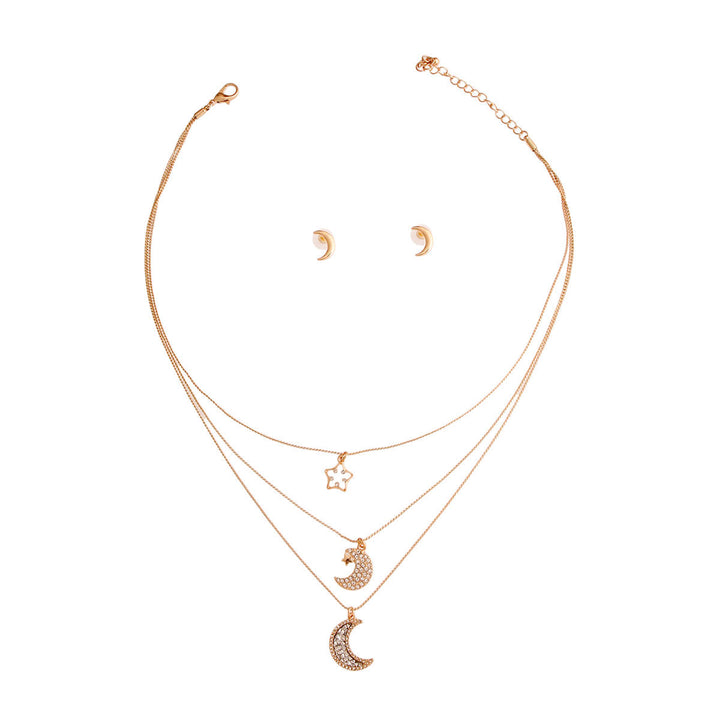 Gold 3 Layer Chain Moon Necklace