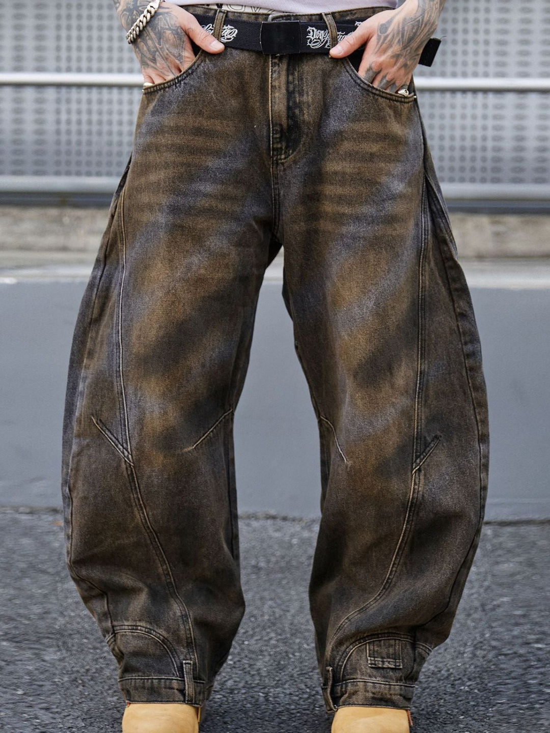 Men's Full Size Distressed Wide Leg Jeans Plus Size