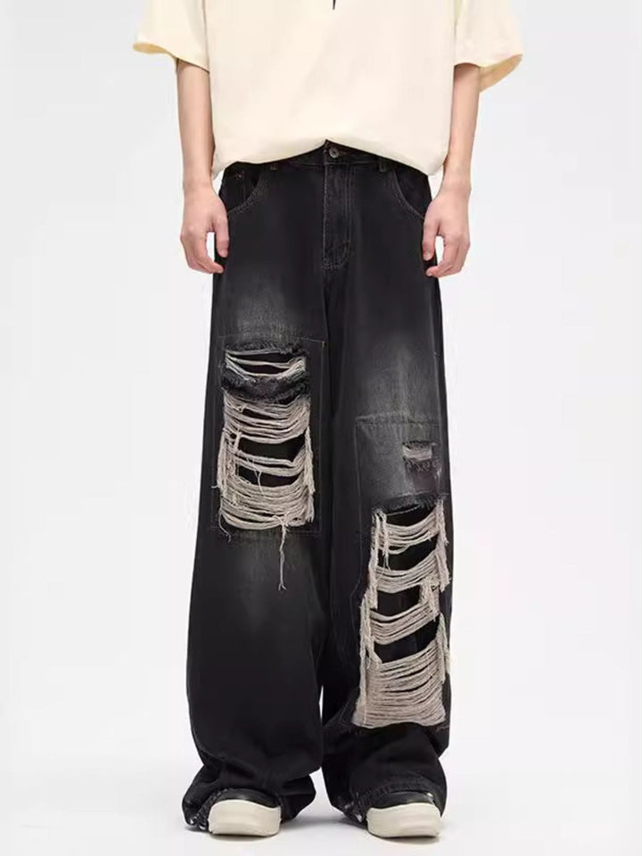 Men's Plus Size Distressed Wide Leg Jeans