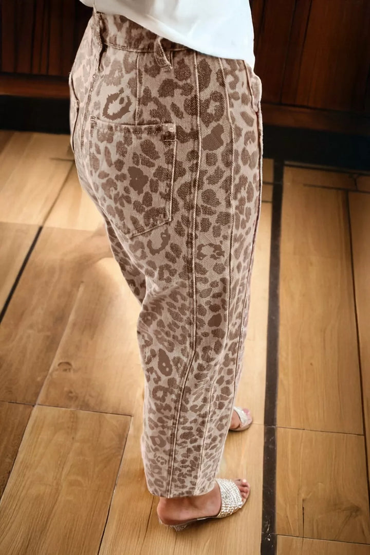 Leopard Print High-Waisted Cropped Jeans