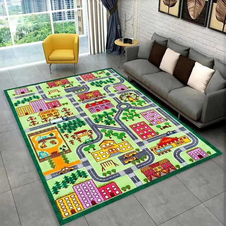 Fun Racing Track Flannel Floor Mat Non-Slip Home Decor Rug For Kids Rooms And Play Areas